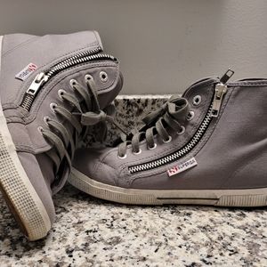 Superga gray zippered high top tennis shoes